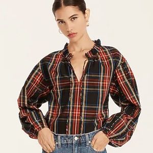 J.Crew Scalloped Tie Neck Top in Stewart Tartan